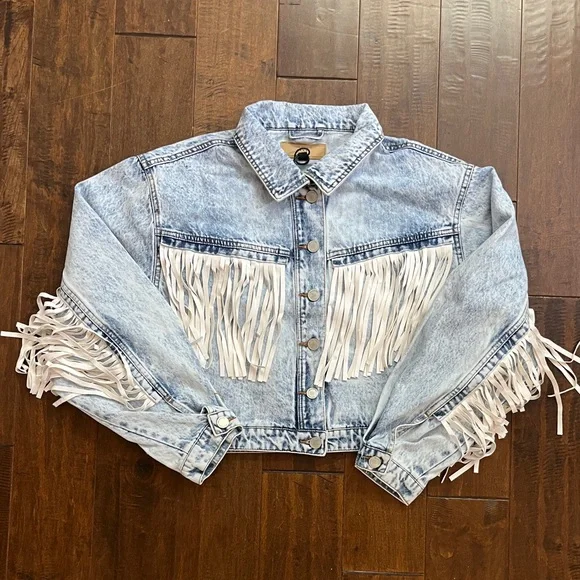 Blank NYC Nice Try Denim Fringe Jacket